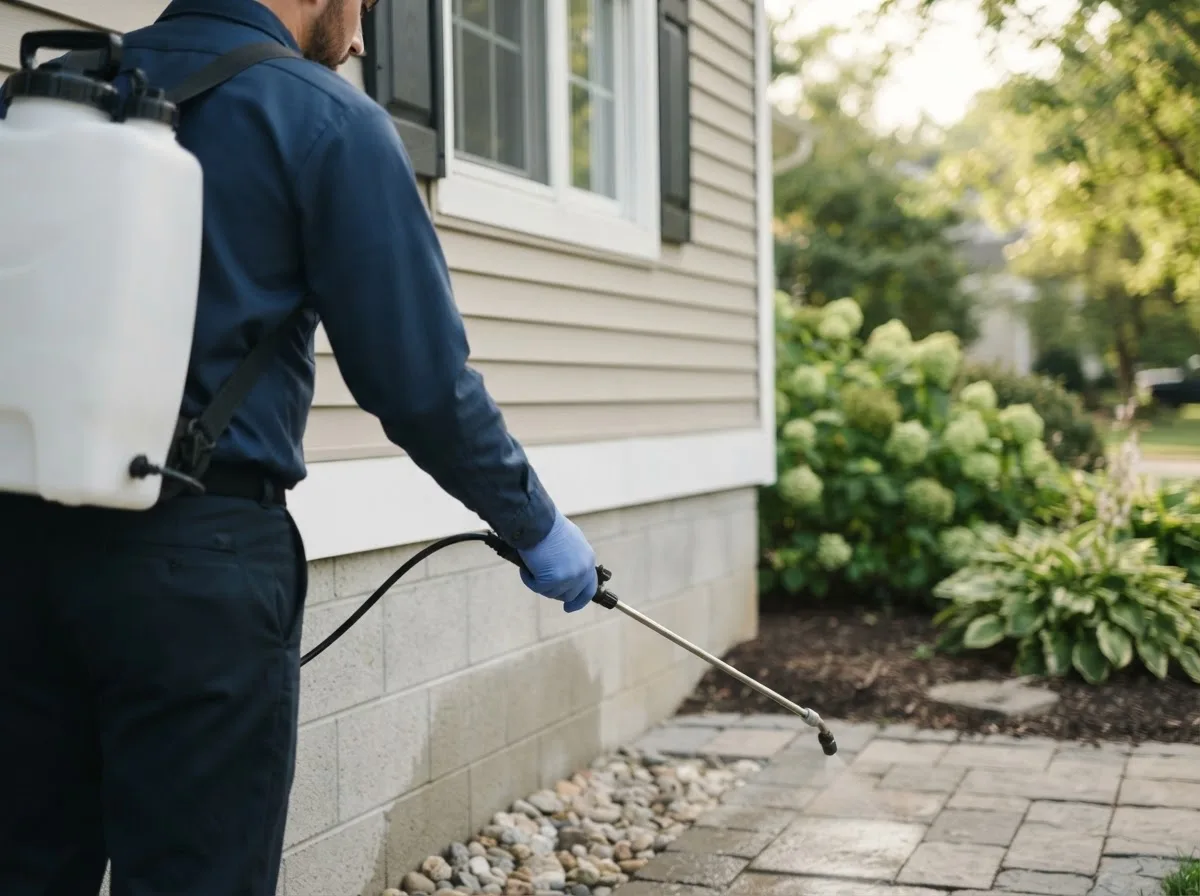 Pest control technician inspecting a home in Odon, IN